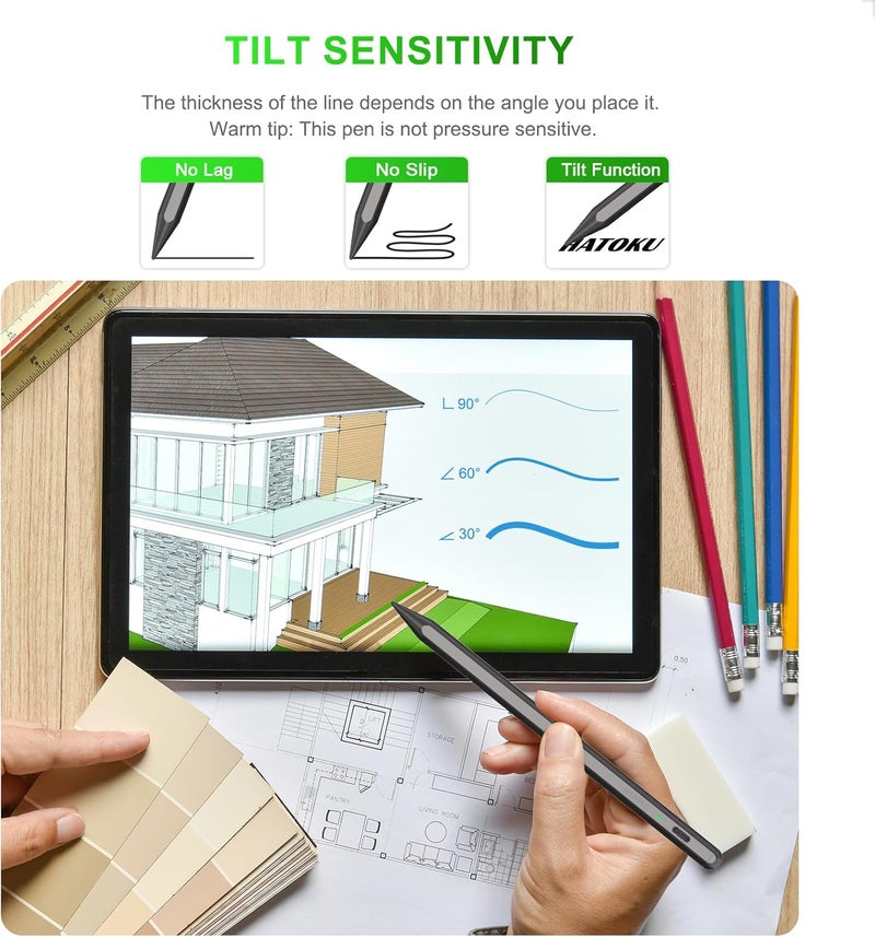 HATOKU Stylus Pen for iPad 2018-2025: 15 Mins Fast Charging Pencil 1 Generation with Tilt Sensitivity Palm Rejection - Work for iPad Air 3 4 5 M2 M3- Pro 11" 12.9" M4 - Mini 5 6 - iPad 6 7 8 9 10 11 (Black) - Image 5